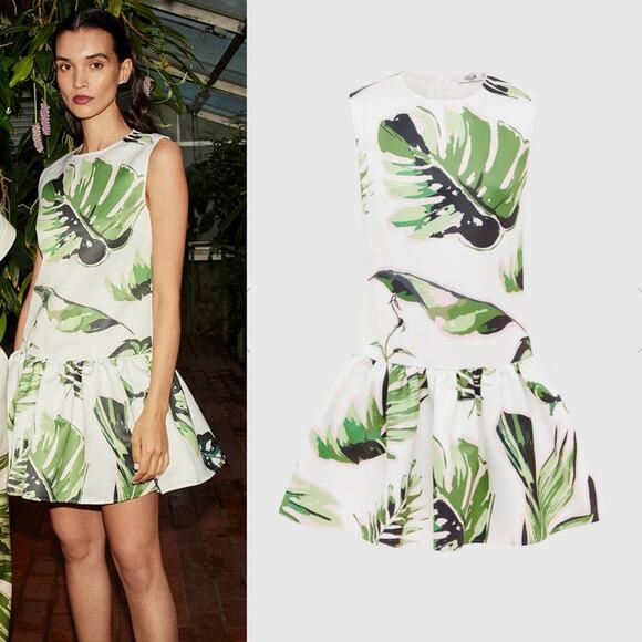 Leo Lin Petra Floral Botanica Print Mini Dress White Green Size US 8 - Picture 3 of 11